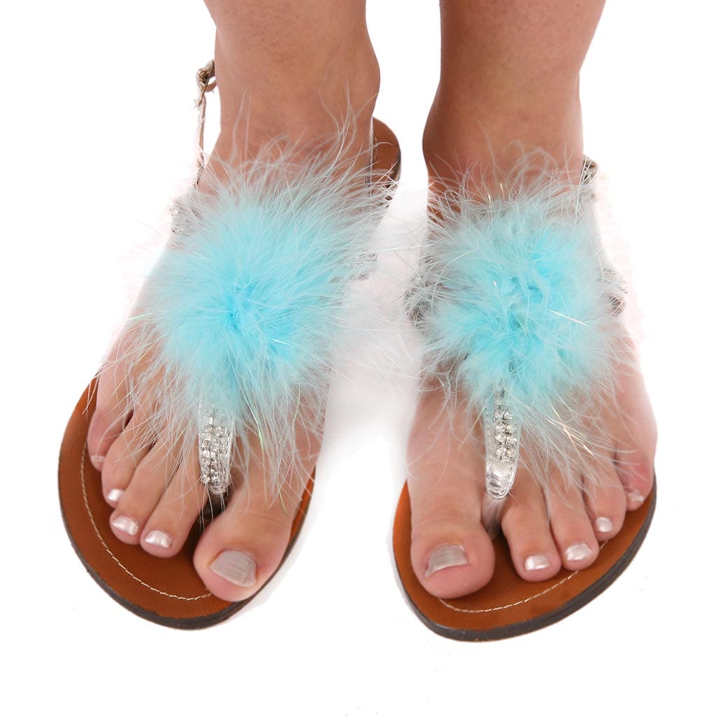 Feather Shoe Clip w/Marabou-Lurex - Lt Turquoise/Opal Lurex