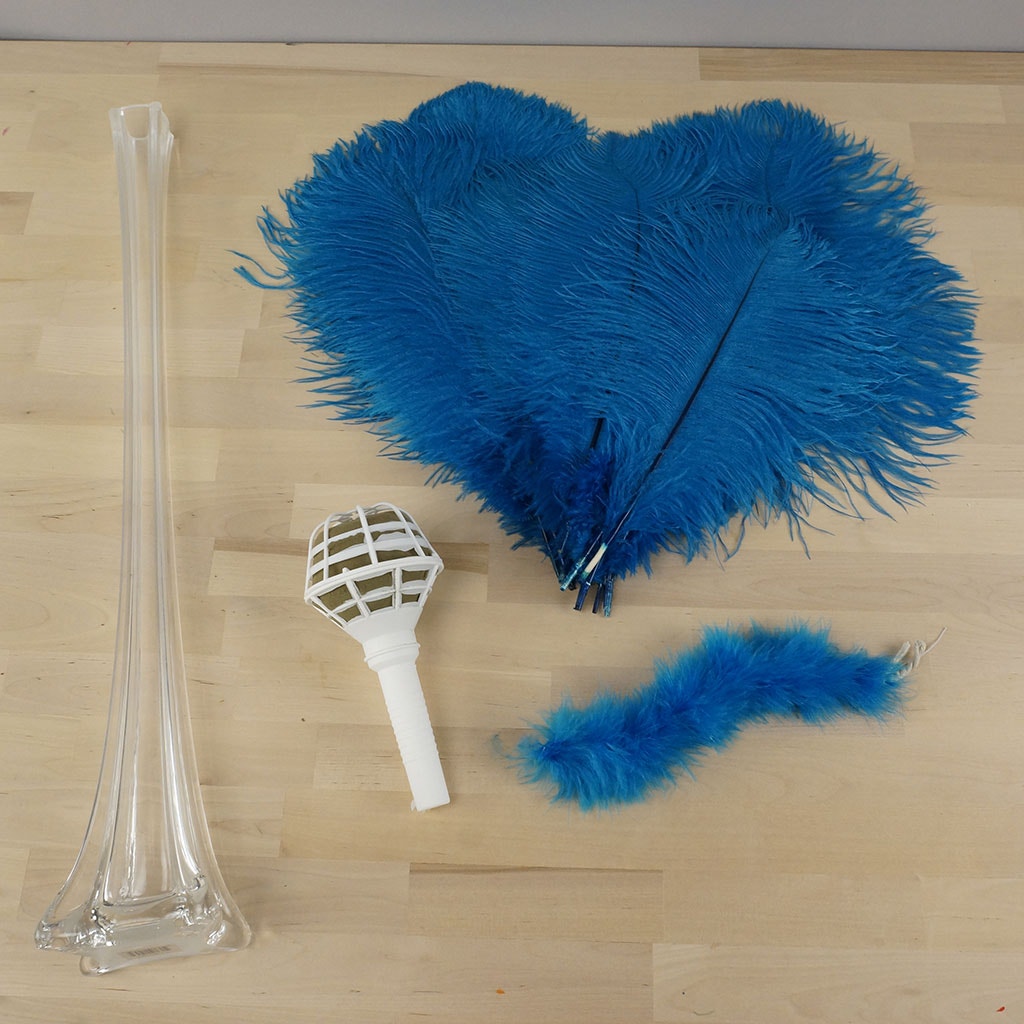Ostrich Eiffel Tower Centerpiece Dark Turquoise w/Clear Vase