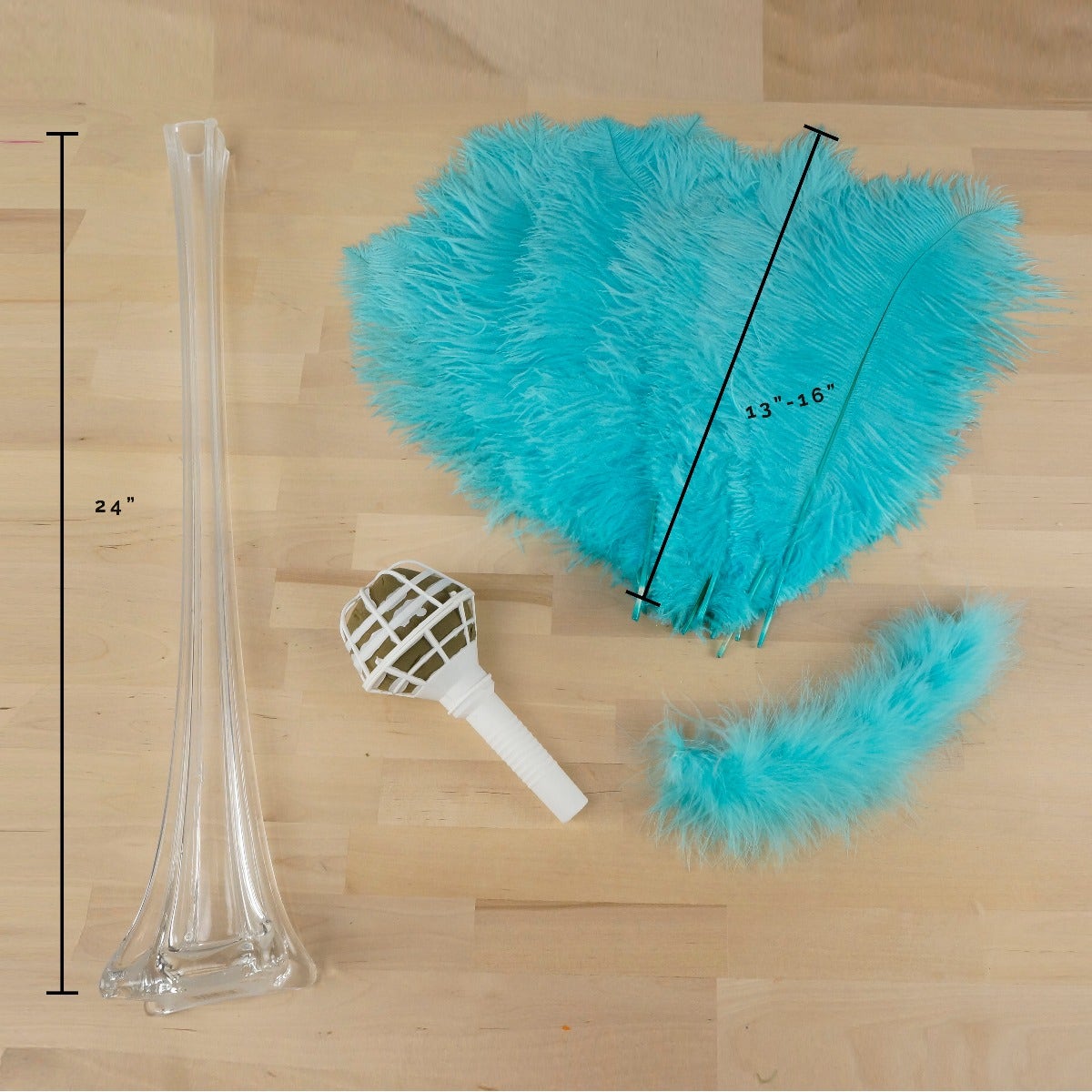 Ostrich Eiffel Tower Centerpiece Lt Turquoise w/Clear Vase