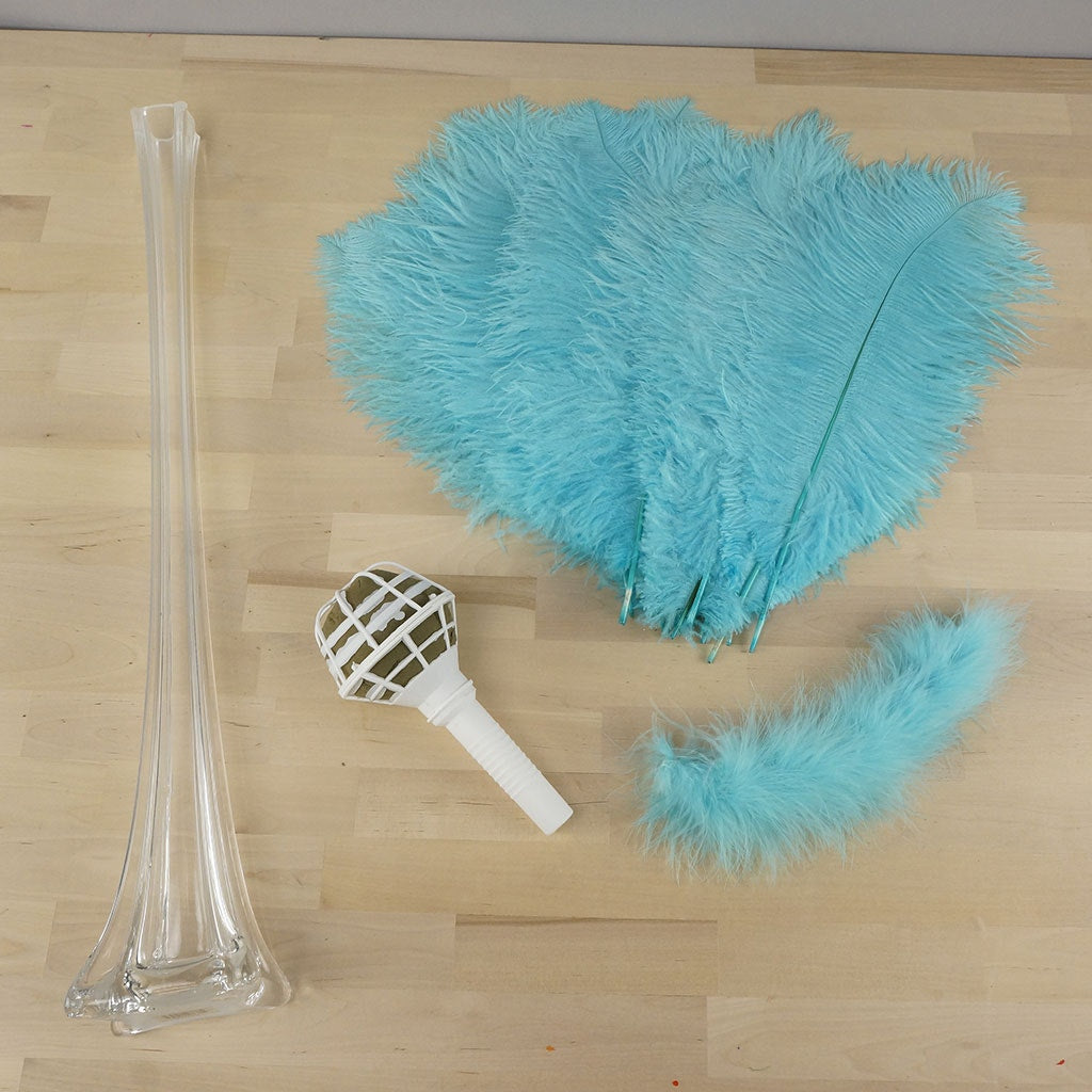 Ostrich Eiffel Tower Centerpiece Lt Turquoise w/Clear Vase