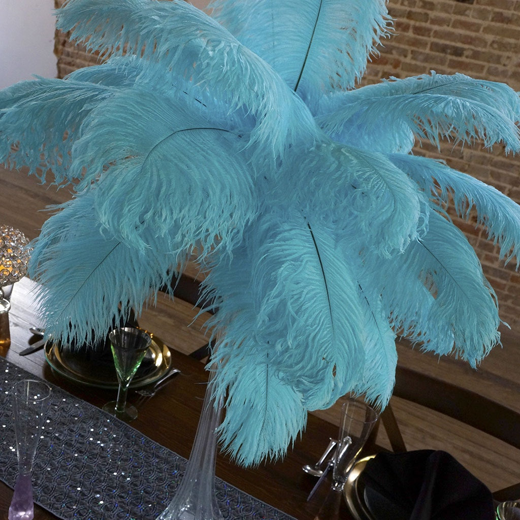 Ostrich Eiffel Tower Centerpiece Lt Turquoise w/Clear Vase