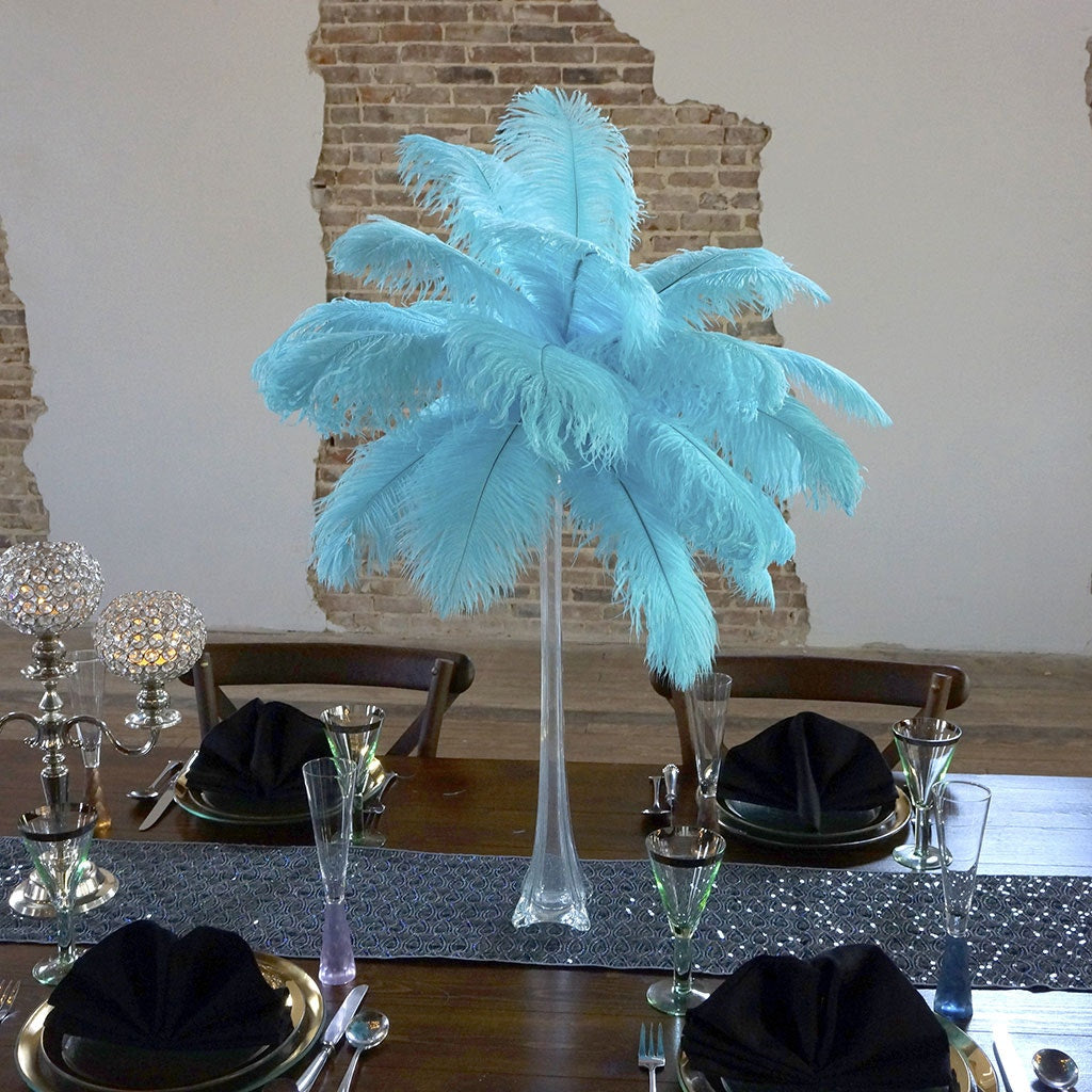 Ostrich Eiffel Tower Centerpiece Lt Turquoise w/Clear Vase
