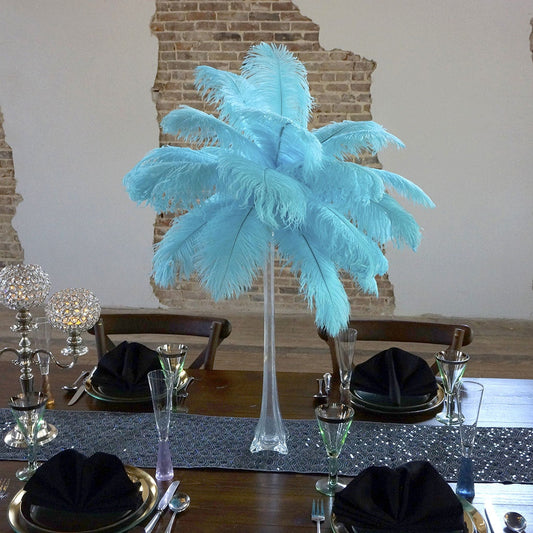 Ostrich Eiffel Tower Centerpiece Lt Turquoise w/Clear Vase