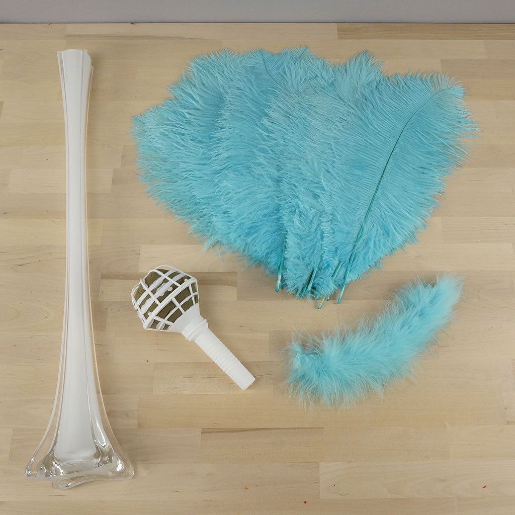 Ostrich Eiffel Tower Centerpiece Lt Turquoise w/White Vase