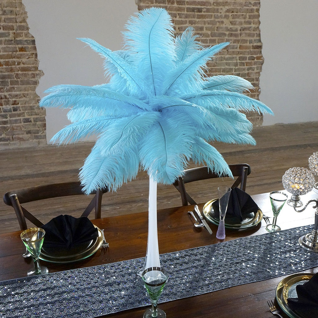 Ostrich Eiffel Tower Centerpiece Lt Turquoise w/White Vase