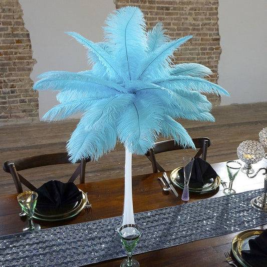 Ostrich Eiffel Tower Centerpiece Lt Turquoise w/White Vase