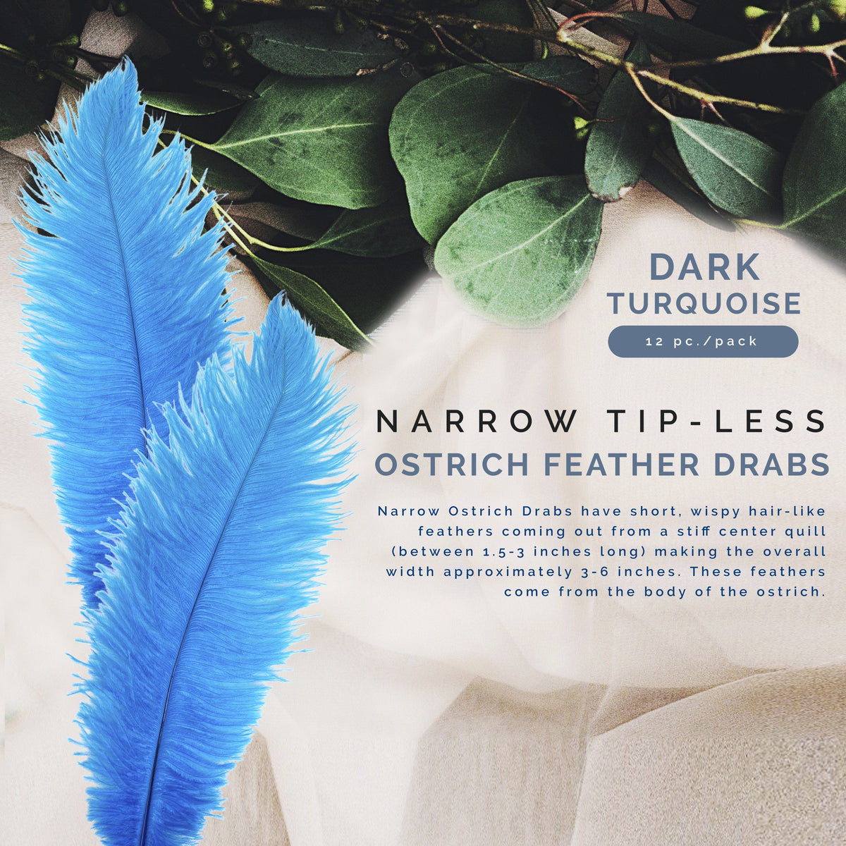 Ostrich Feathers-Narrow Drabs - Dark Turquoise