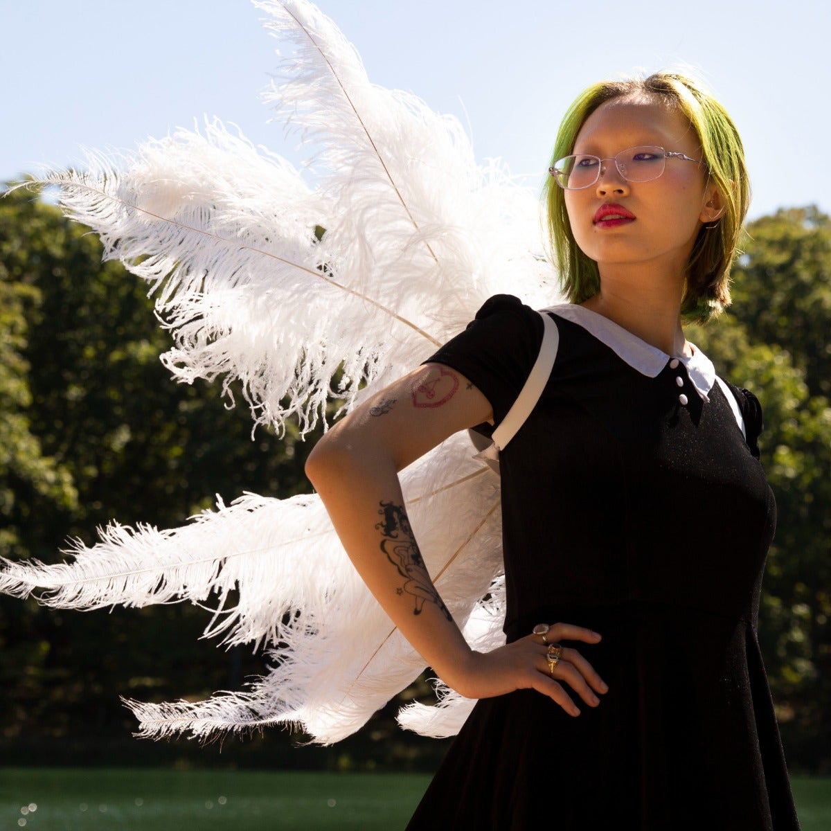 Medium Large Upcycled Ostrich Feather Costume Wings - White