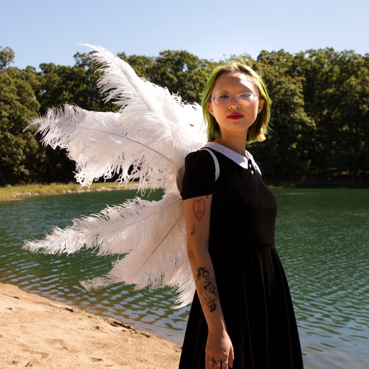 Medium Large Upcycled Ostrich Feather Costume Wings - White