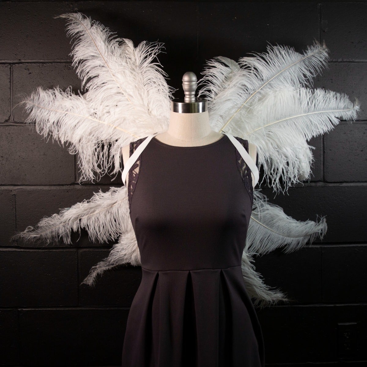 Medium Large Upcycled Ostrich Feather Costume Wings - White