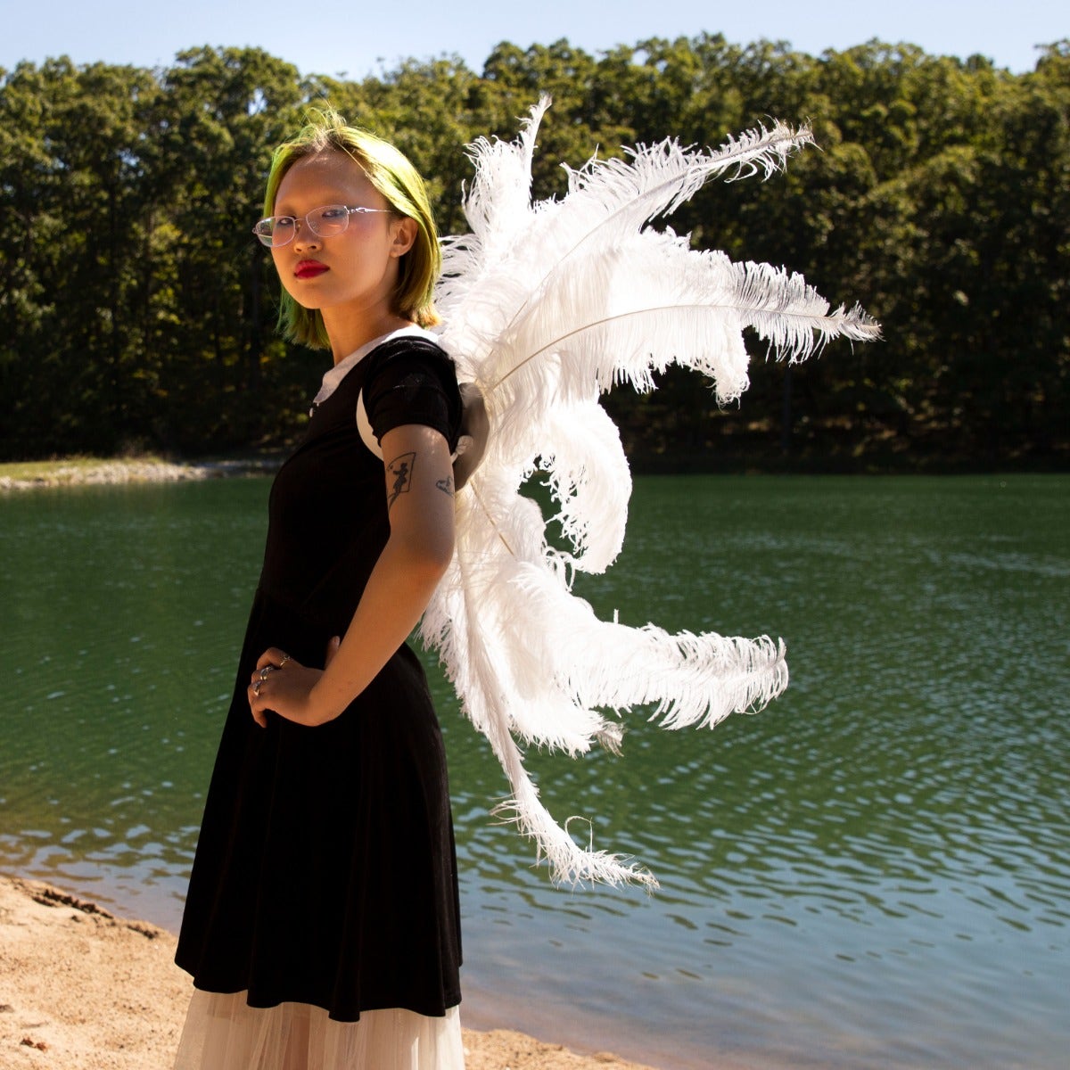 Medium Large Upcycled Ostrich Feather Costume Wings - White