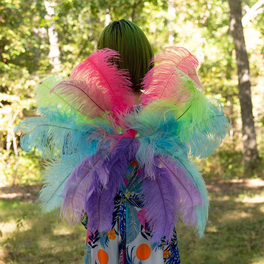 Medium Upcycled Ostrich Feather Costume Wings - Unicorn