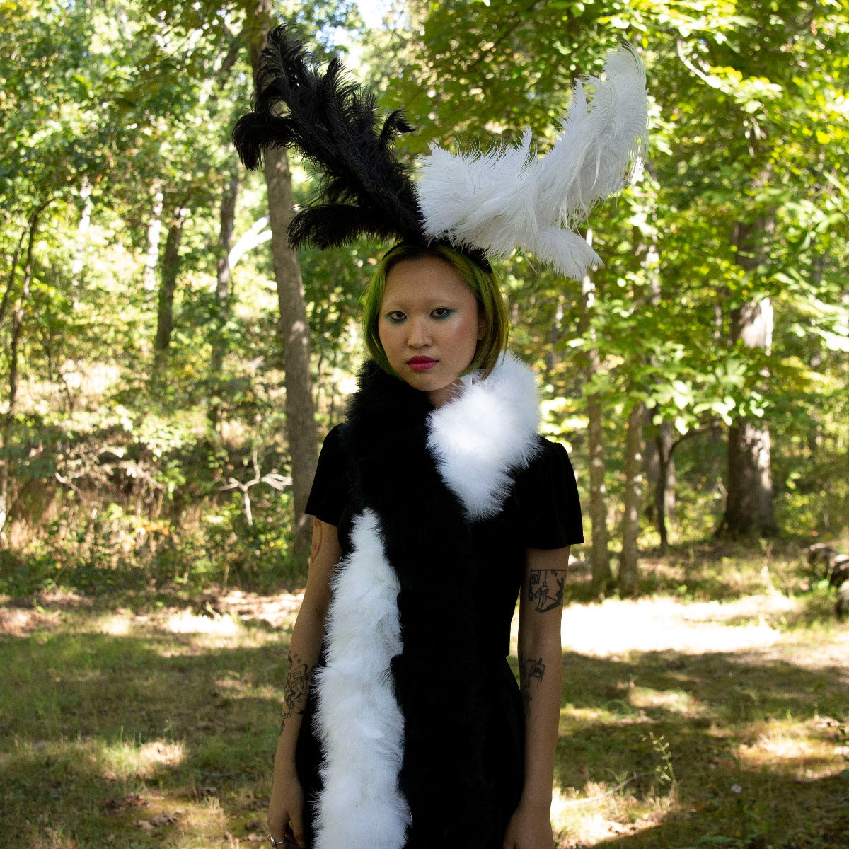 Cruella Inspired Black and White Boa