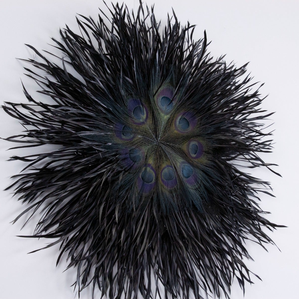 Goose Biots Wall Decor with Peacock Accents - 11.5" dia Wooden Base, 24" Dia with Feathers
