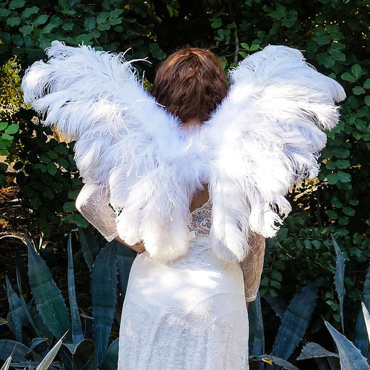 Large Adult Angel Fairy Butterfly Ostrich Feather Wings - White