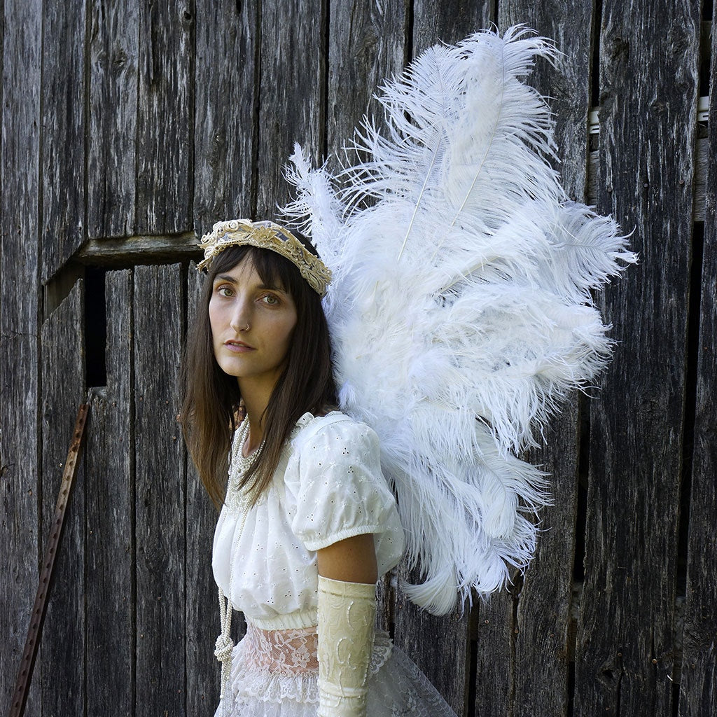 Large Adult Angel Fairy Butterfly Ostrich Feather Wings - White