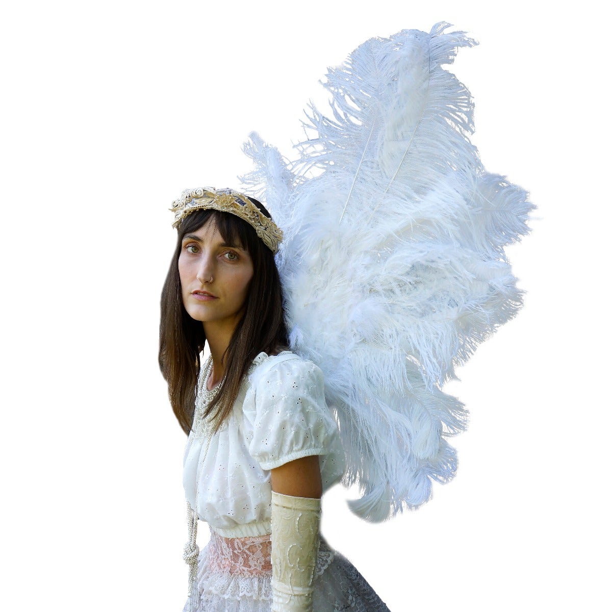 Large Adult Angel Fairy Butterfly Ostrich Feather Wings - White
