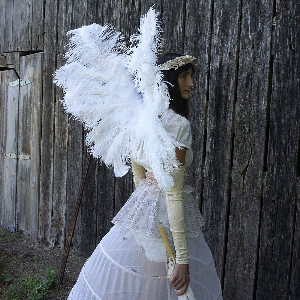 Large Adult Angel Fairy Butterfly Ostrich Feather Wings - White