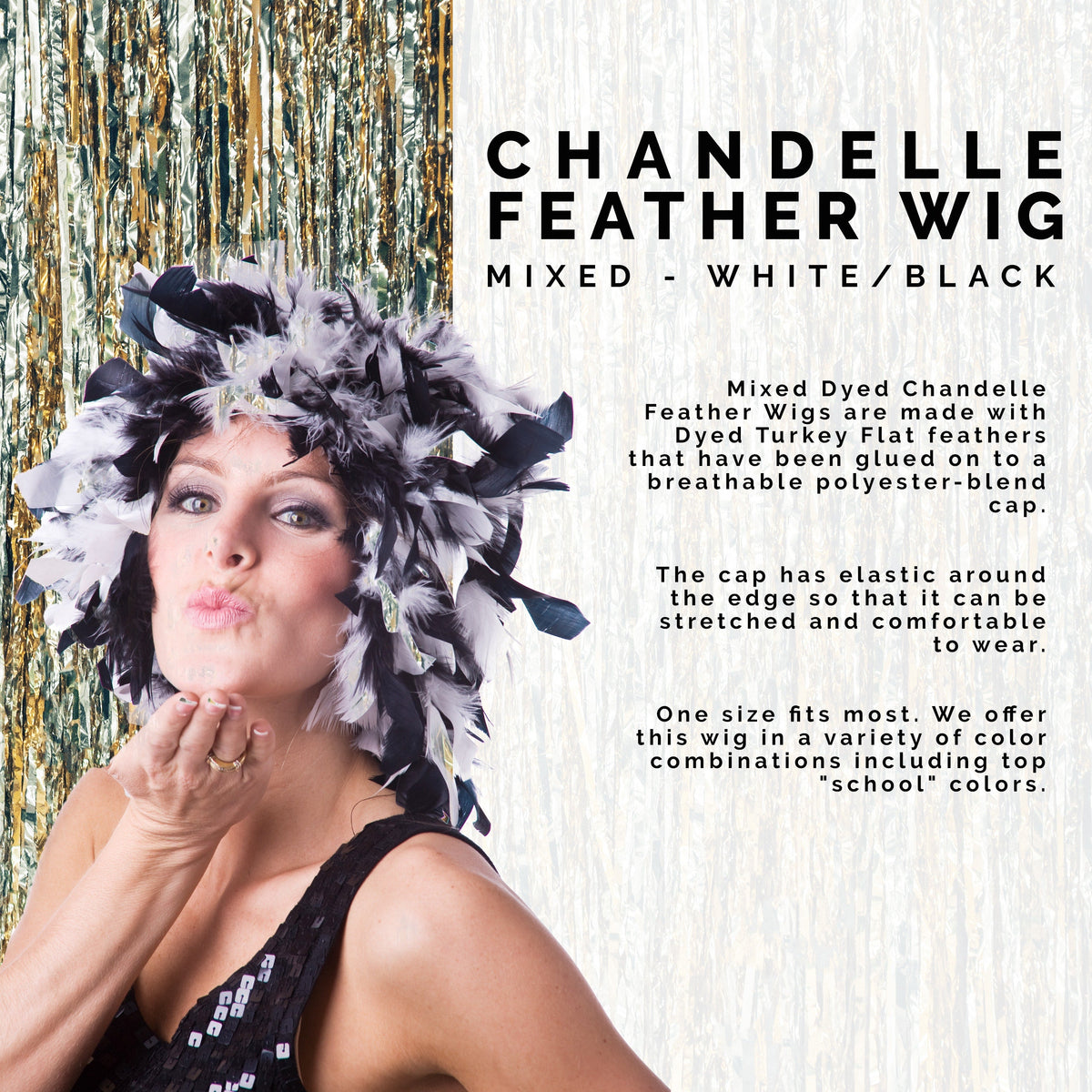 Chandelle Feather Wig-Mixed - White/Black