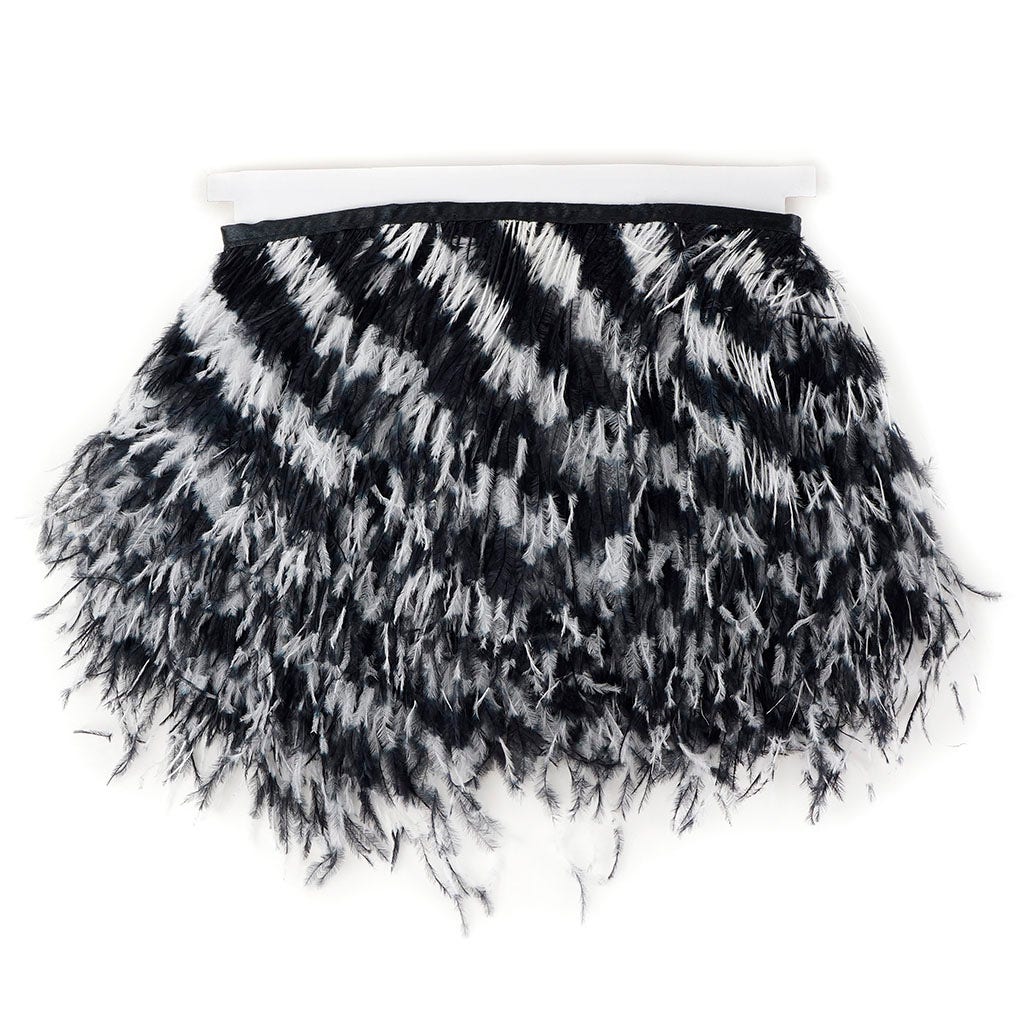 Stenciled Ostrich Fringe 1PLY - White/Black