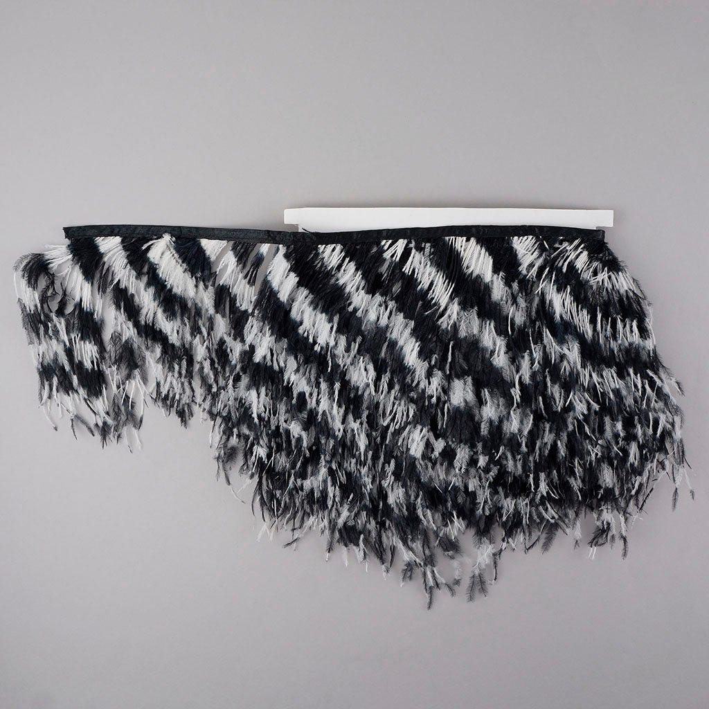 Stenciled Ostrich Fringe 1PLY - White/Black