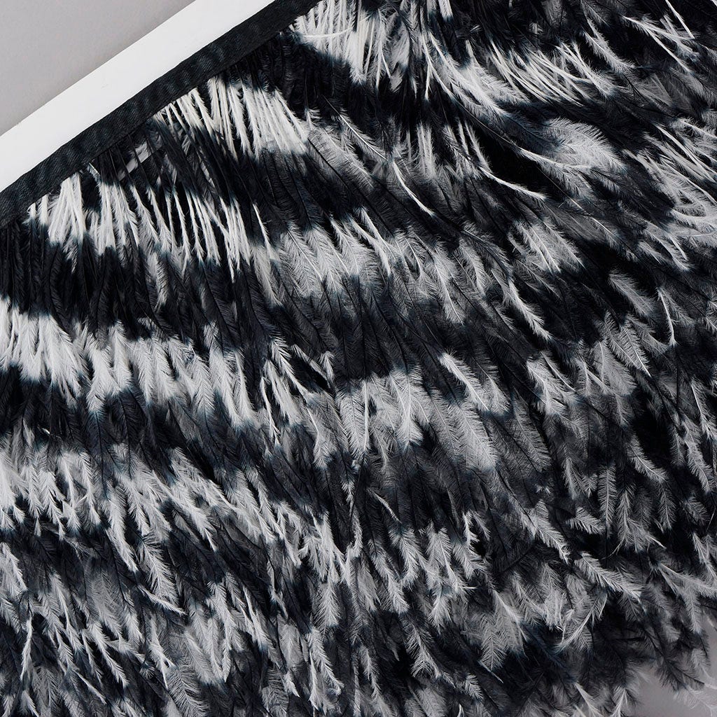 Stenciled Ostrich Fringe 1PLY - White/Black