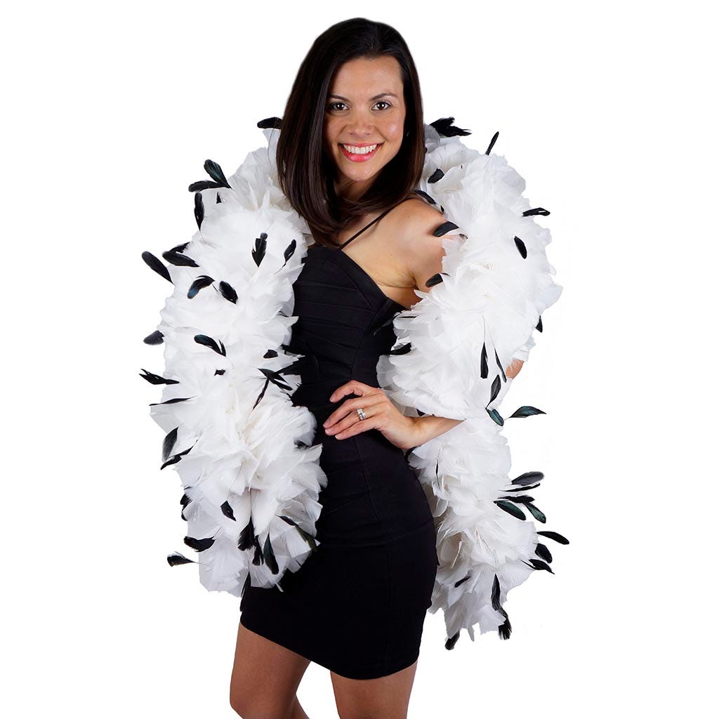 Turkey Feather Boa with Stripped Coque - White/Black