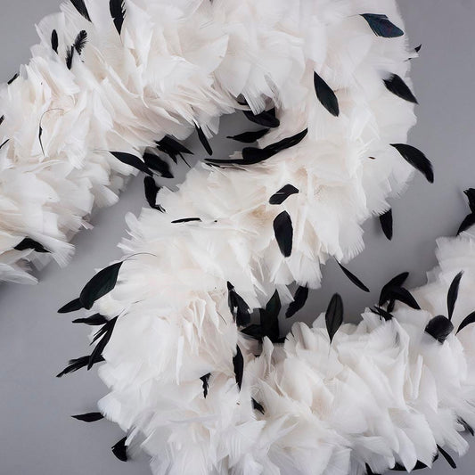 Turkey Feather Boa with Stripped Coque - White/Black