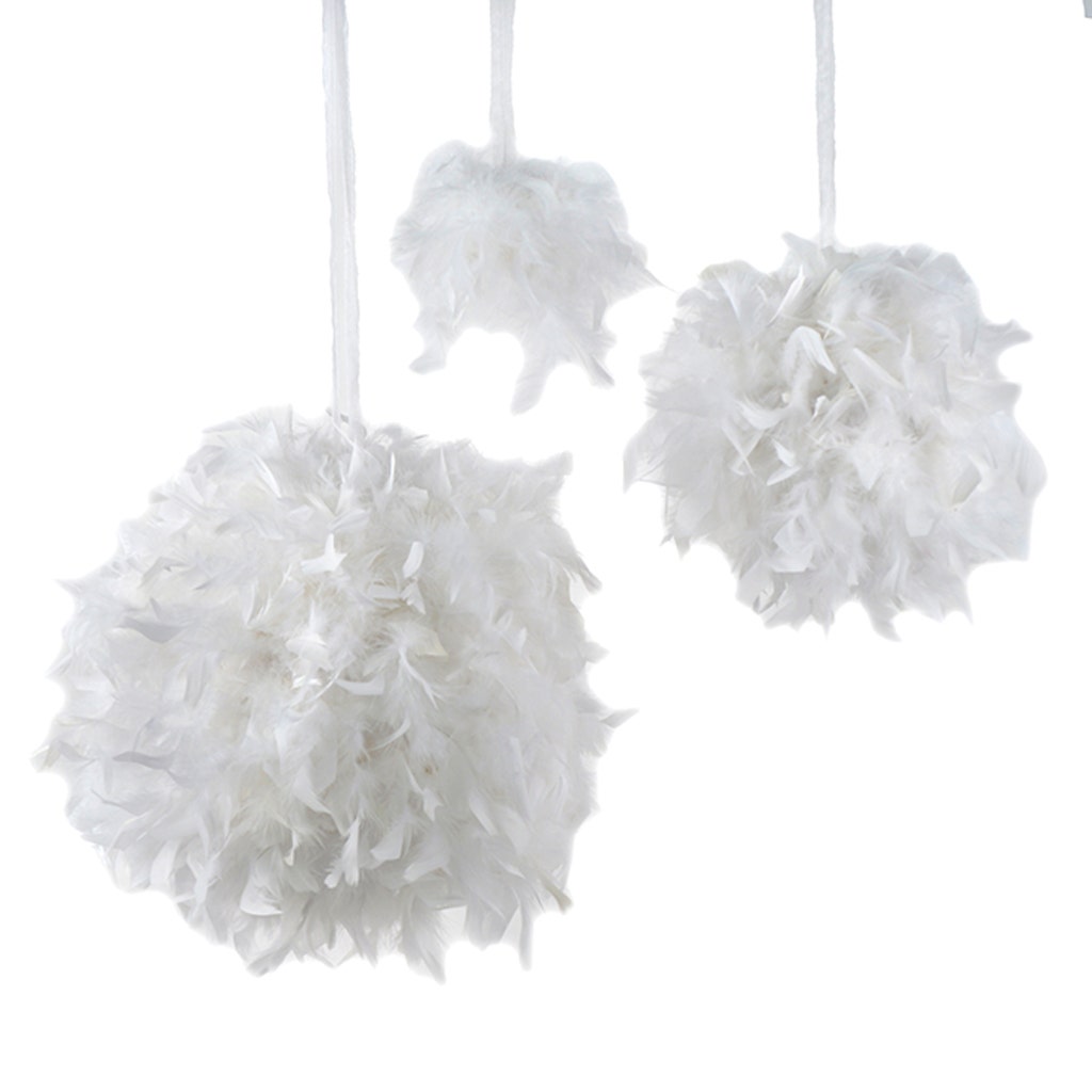 Chandelle Feather Pom Poms - White - 18"