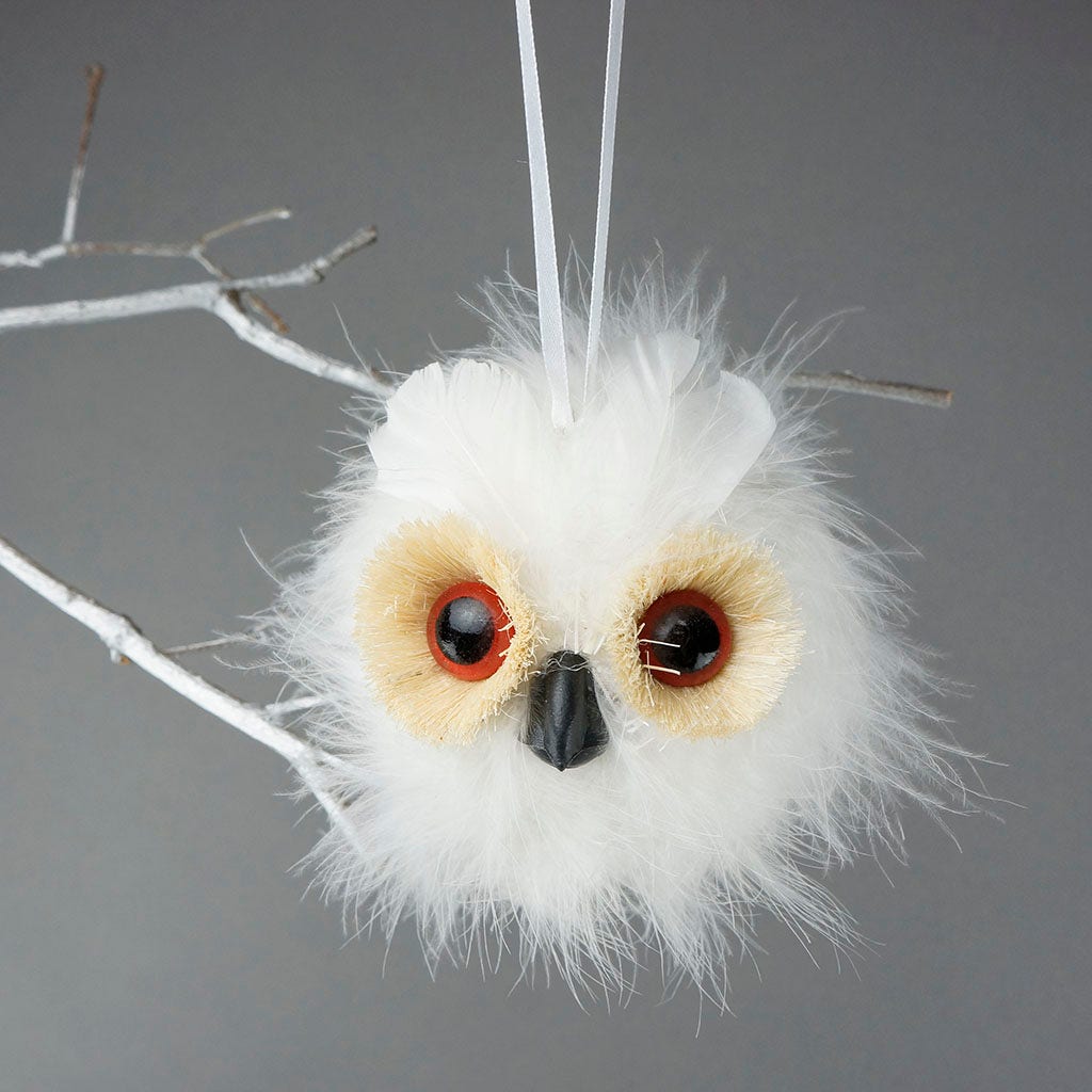 Feather Owl Ornament - White