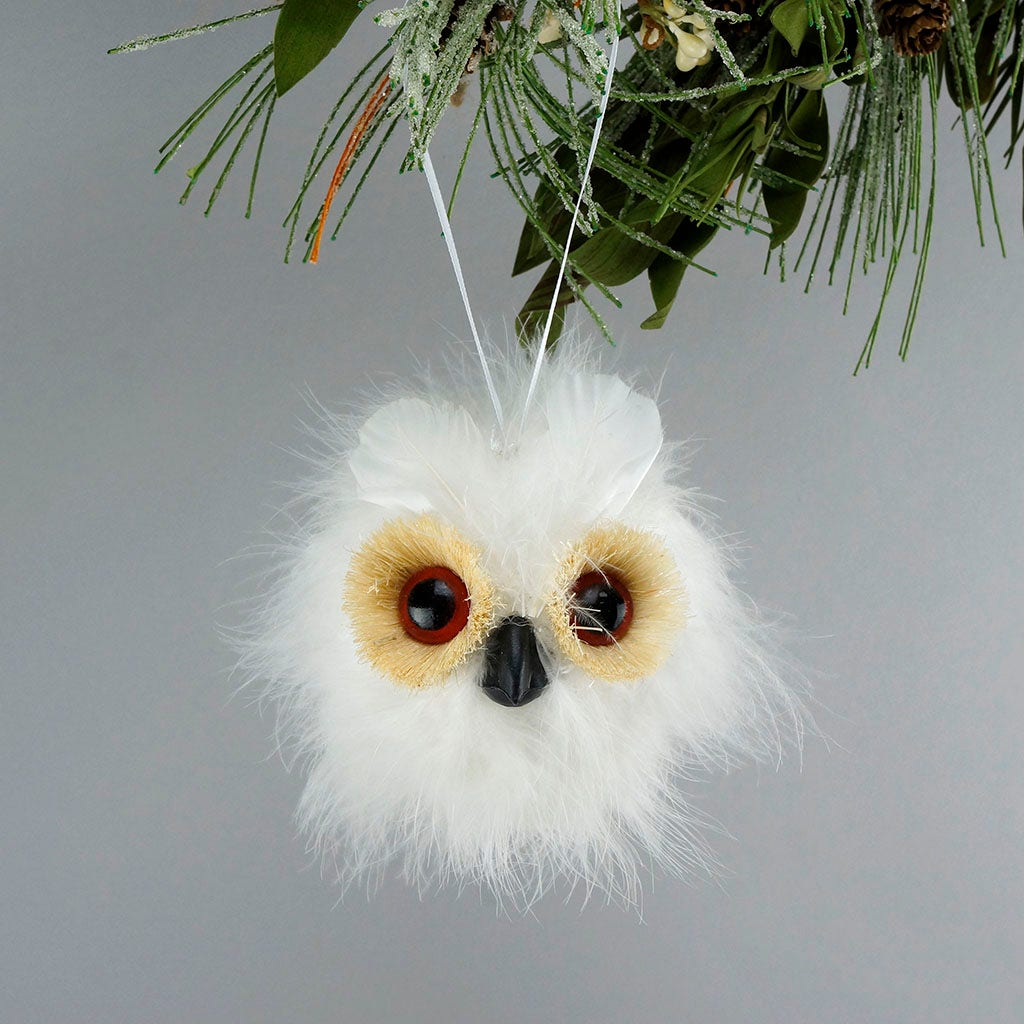 Feather Owl Ornament - White