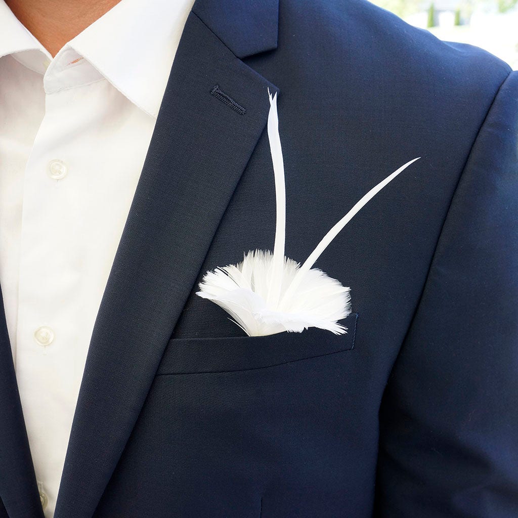 White Coquilee and Biot Feather Floral Pick