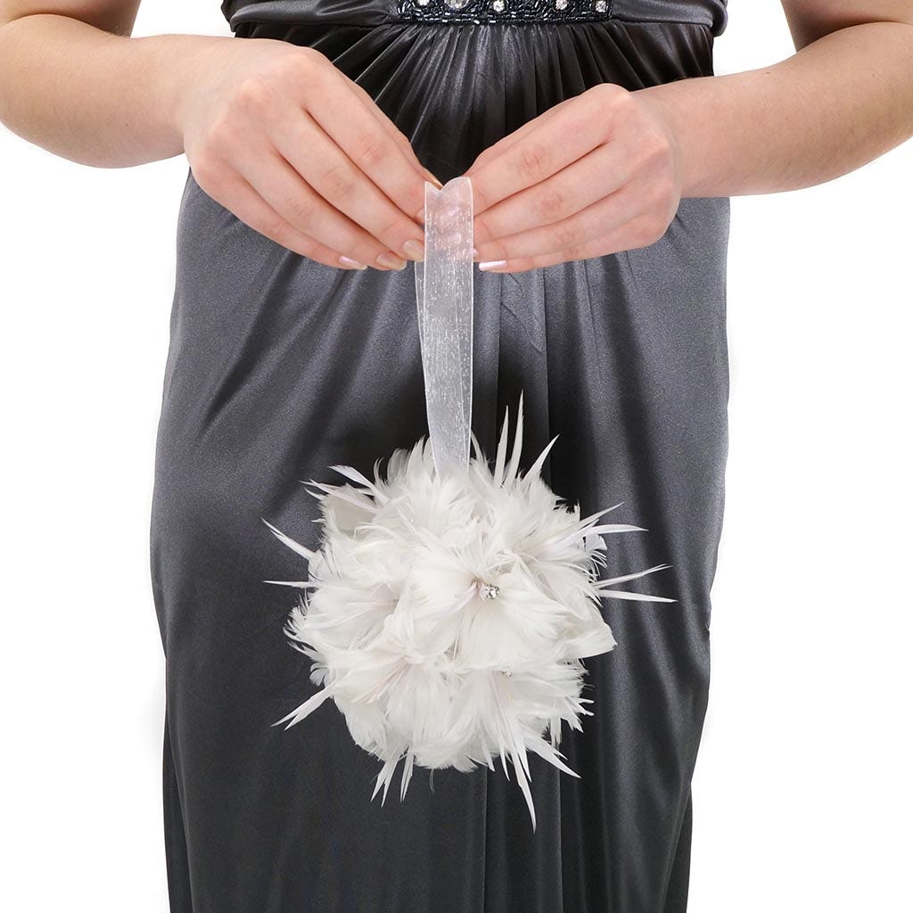 White Coquilee and Biot Feather Floral Pick