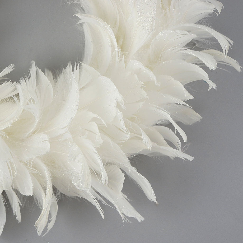 Goose Coquille Feather Wreath - 12" - White - Opal Lurex