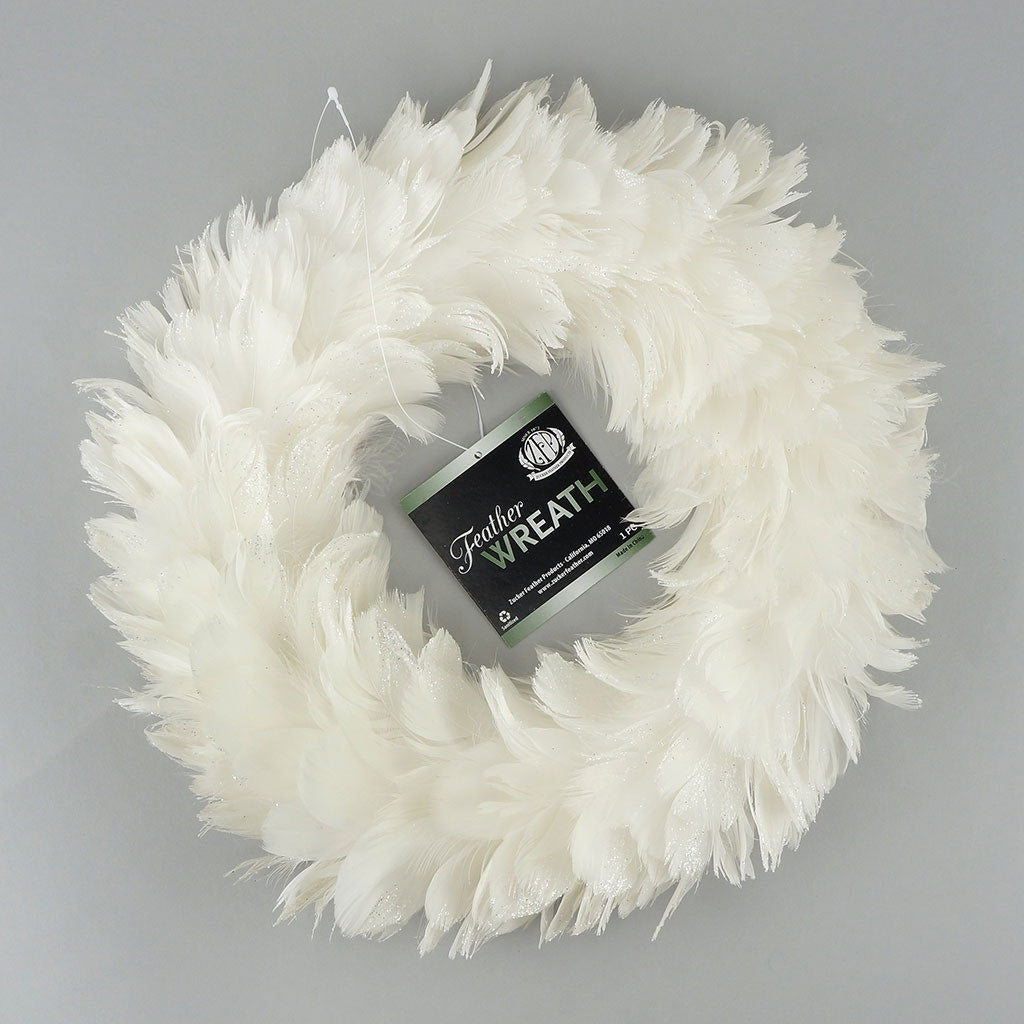 Goose Coquille Feather Wreath - 12" - White - Opal Lurex