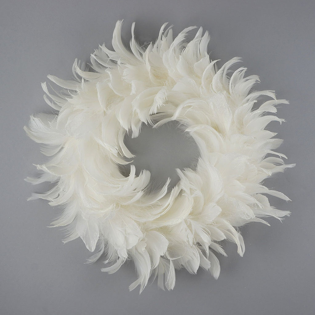Goose Coquille Feather Wreath - 12" - White - Opal Lurex