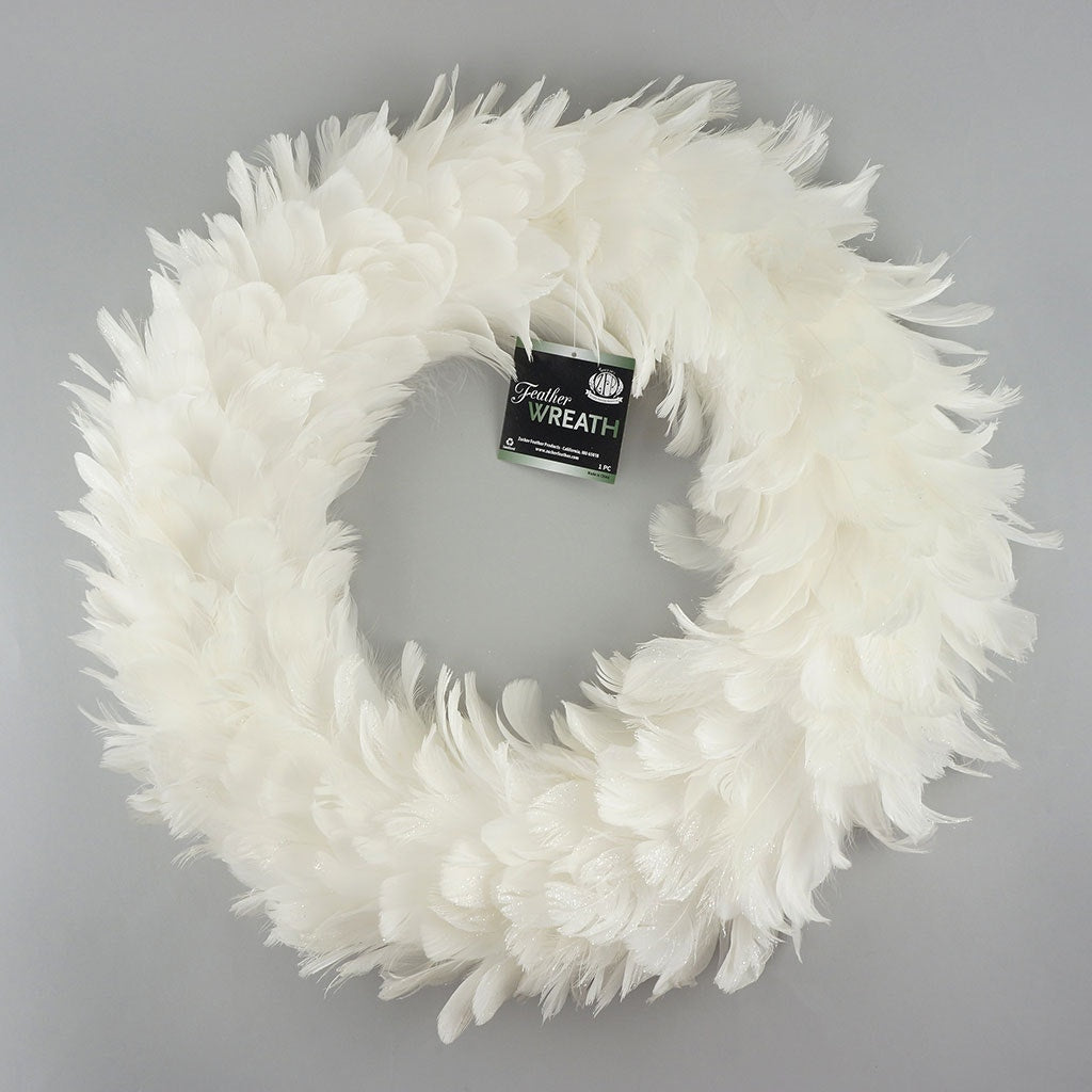 Goose Coquille Feather Wreath - 20 to 22 inch - White - Opal Lurex
