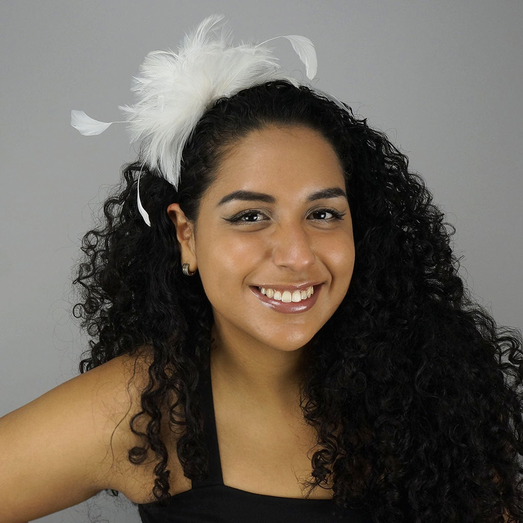 Feather Headband w/Rooster Hackle/Stripped Coque White