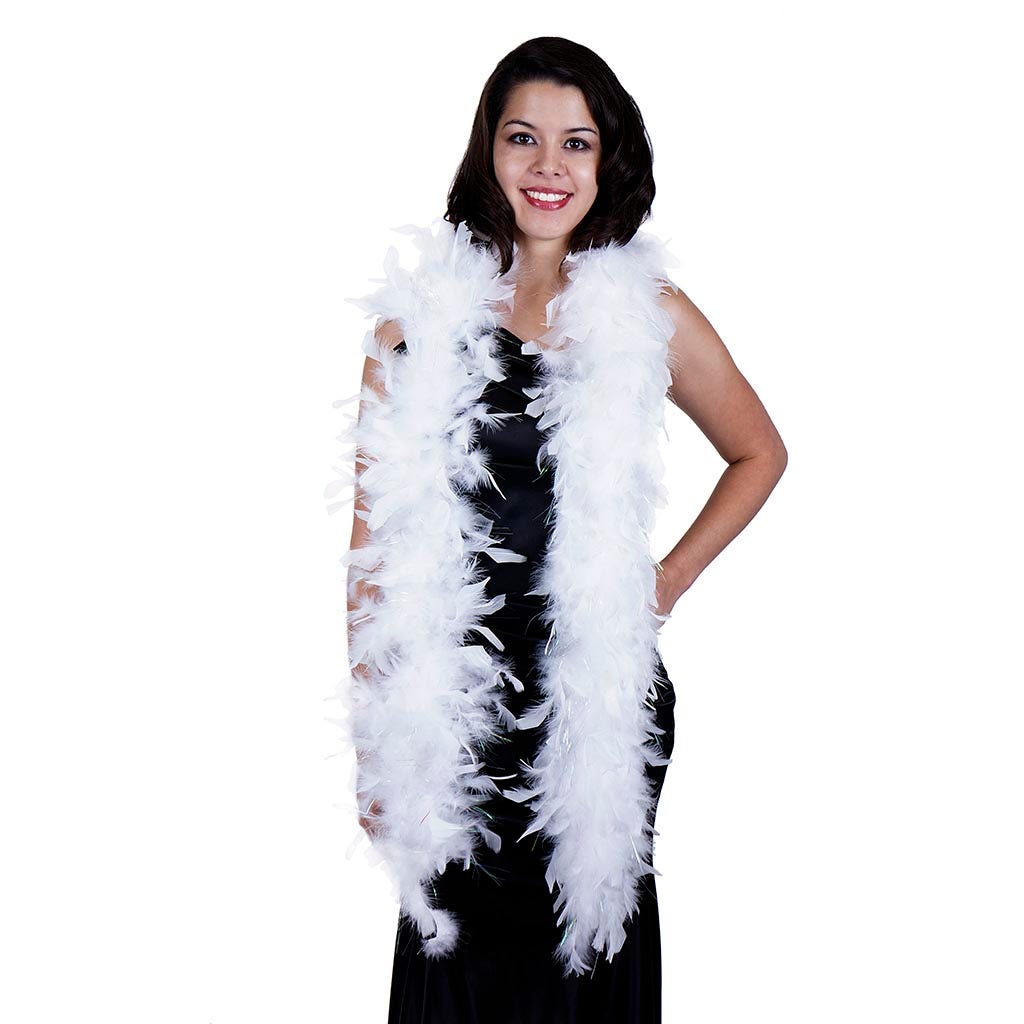 Chandelle Feather Boa - Medium Weight - White/Opal Lurex