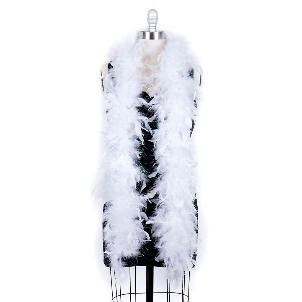Chandelle Feather Boa - Medium Weight - White/Opal Lurex
