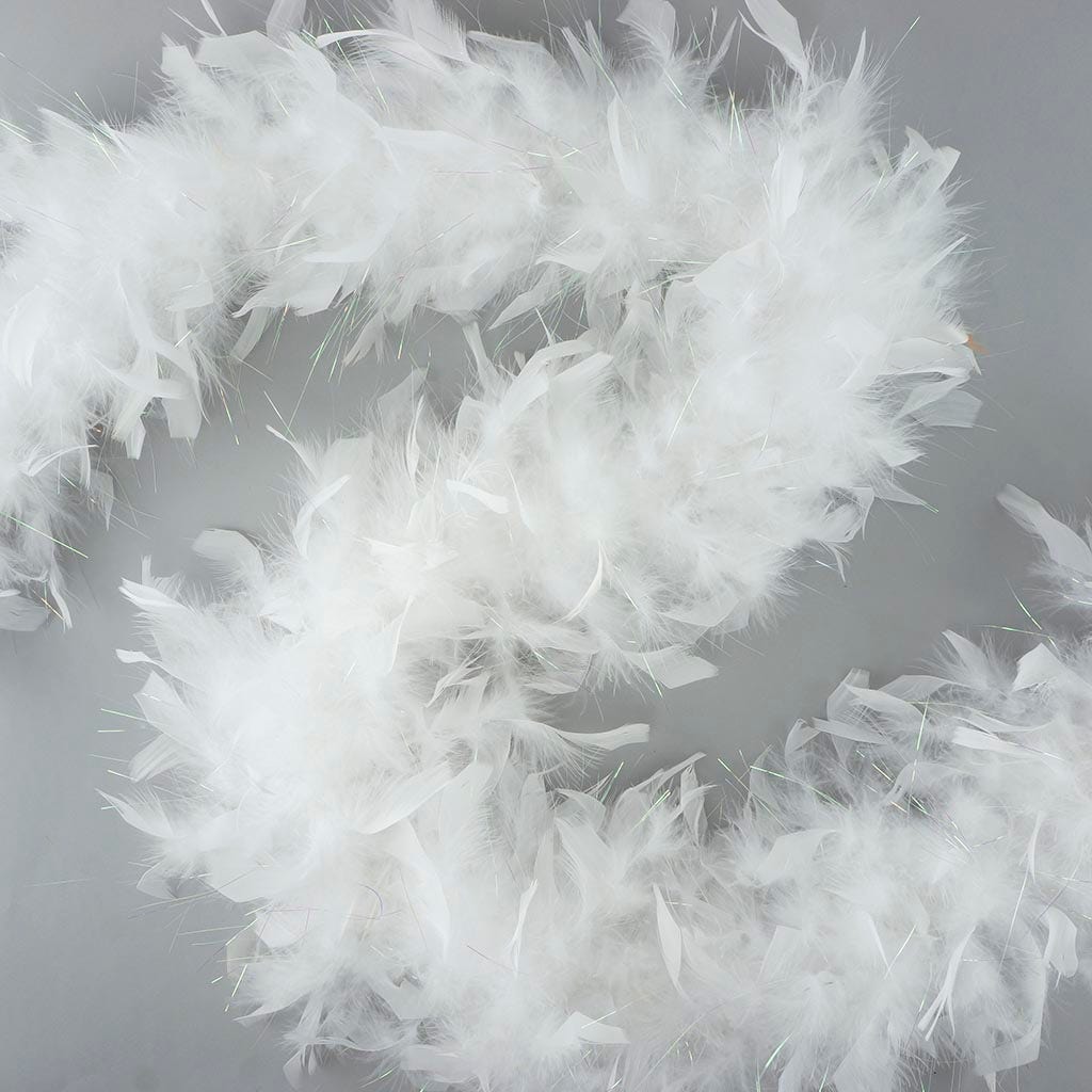 Chandelle Feather Boa - Medium Weight - White/Opal Lurex