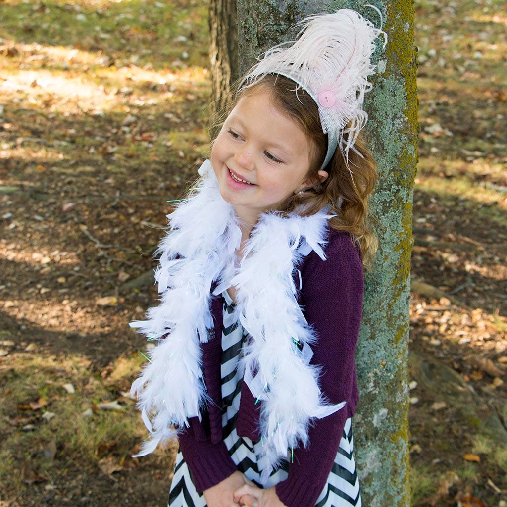 Dress Up Feather Boa for Little Girls - White/Opal Lurex