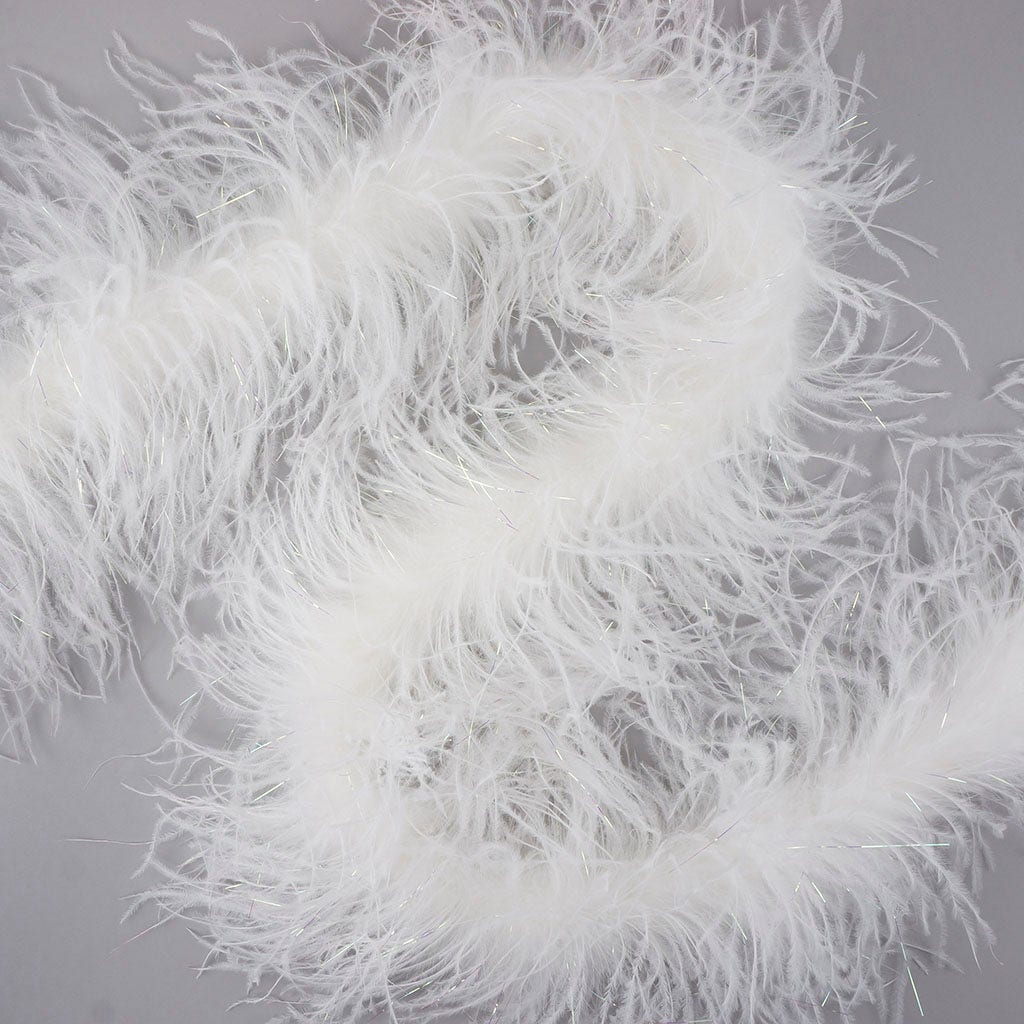 White with Opal Lurex 2 Ply Ostrich Feather Boa