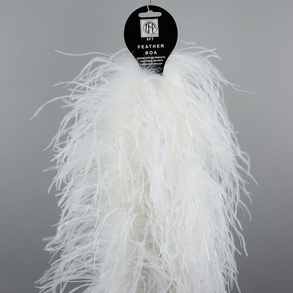 White with Opal Lurex 2 Ply Ostrich Feather Boa