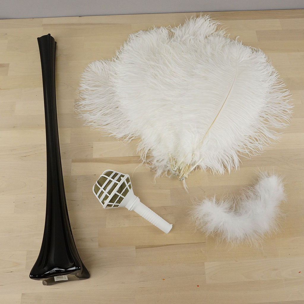 Ostrich Eiffel Tower Centerpiece White w/Black Vase