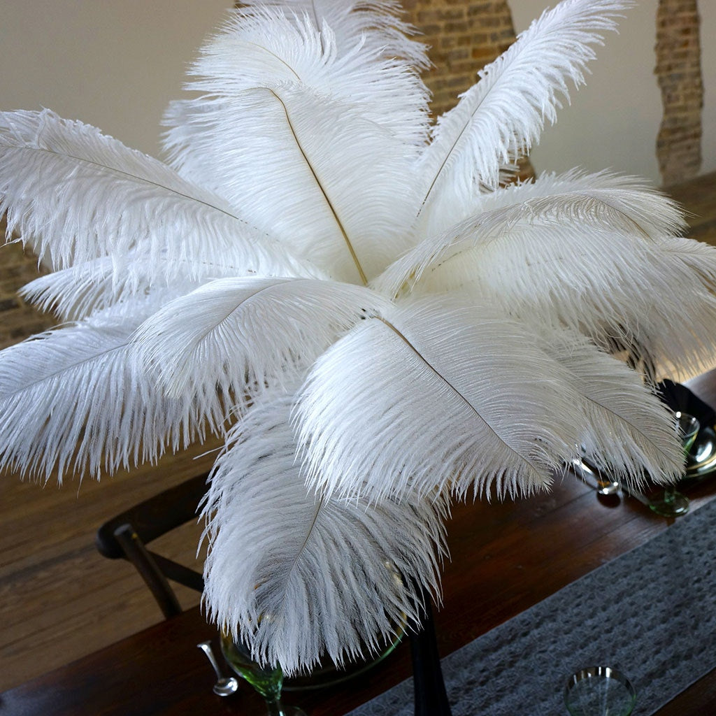 Ostrich Eiffel Tower Centerpiece White w/Black Vase