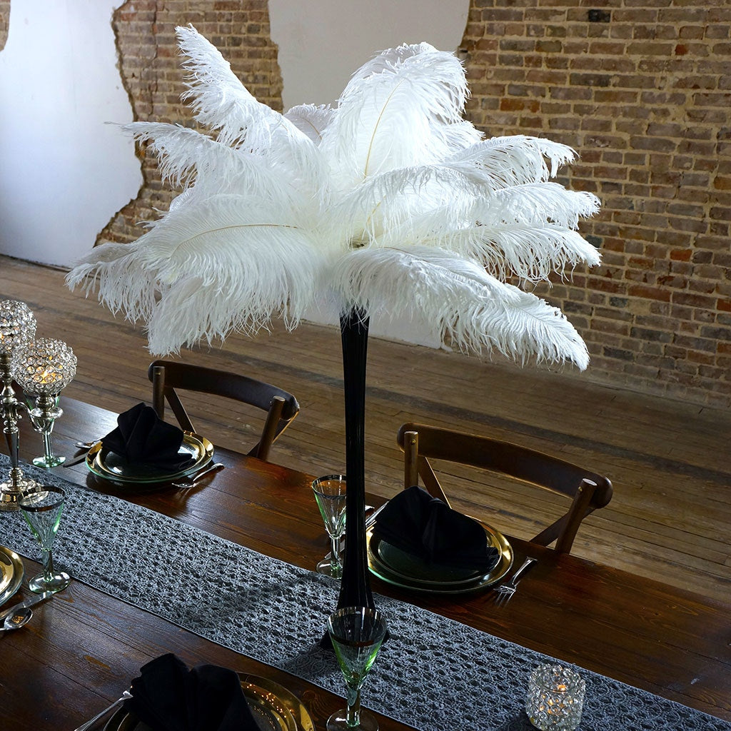 Ostrich Eiffel Tower Centerpiece White w/Black Vase