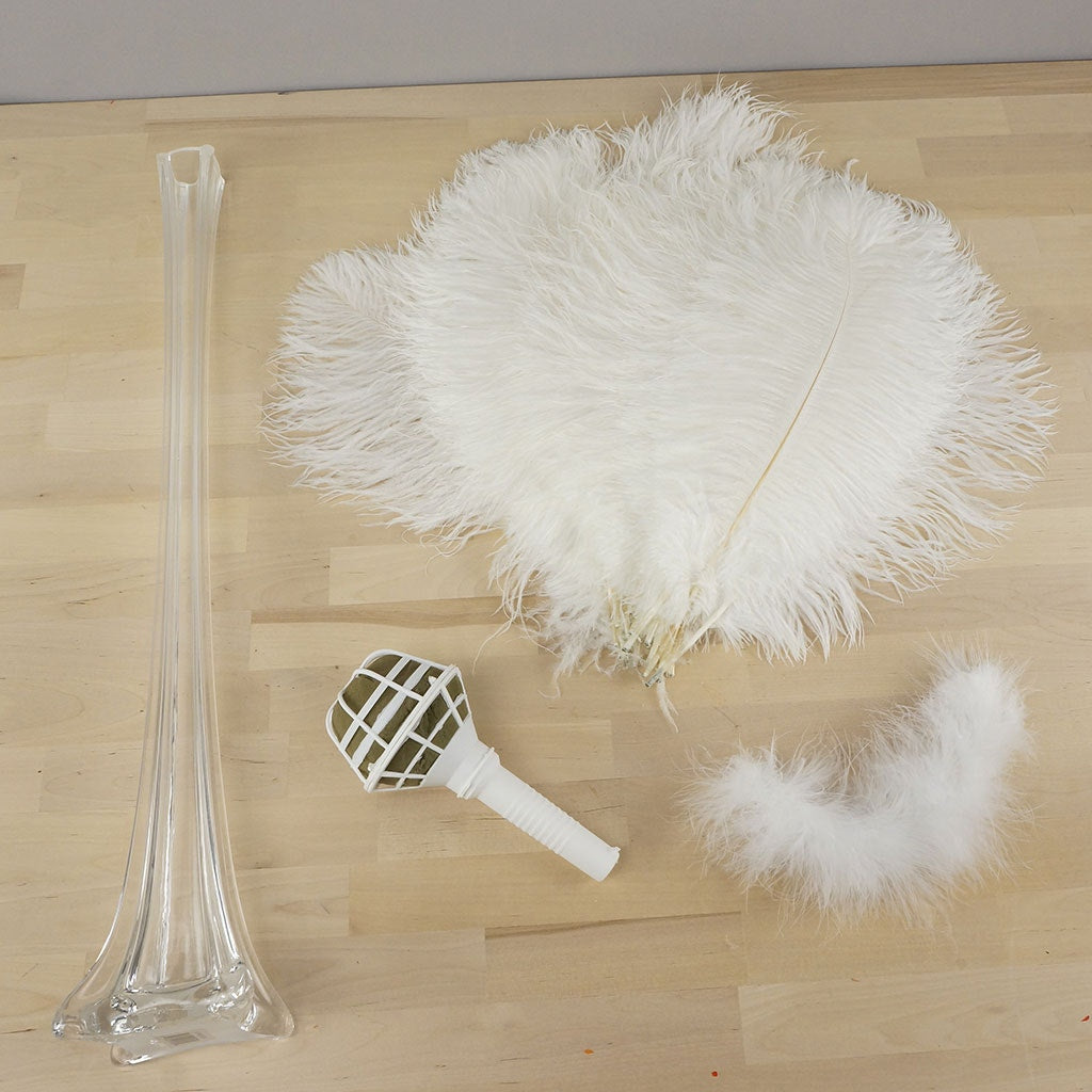 Ostrich Eiffel Tower Centerpiece - White With Clear Vase