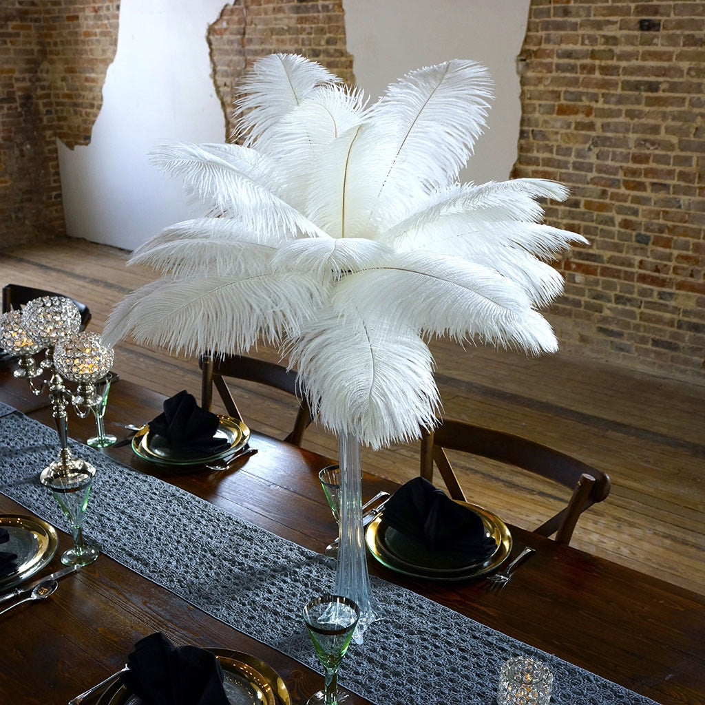 Ostrich Eiffel Tower Centerpiece - White With Clear Vase