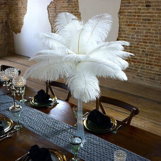 Ostrich Eiffel Tower Centerpiece - White With Clear Vase